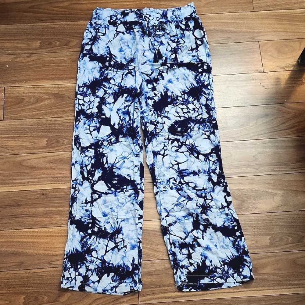 shosho Light Blue & Navy Tie-Dye Wide Leg Pants